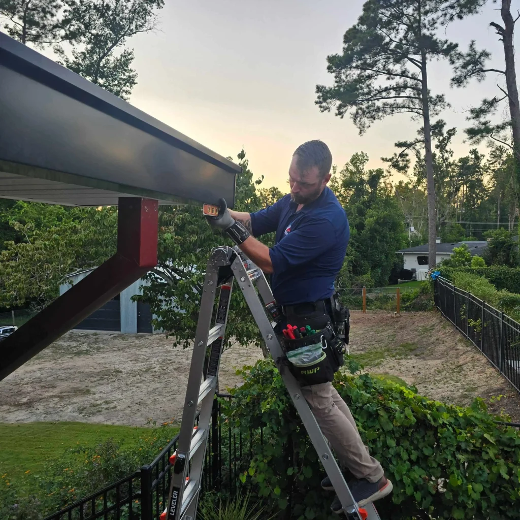 Seamless gutter installation on Columbia SC home by Southern Custom Construction and Roofing